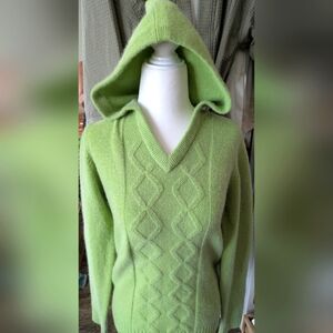 Wool/Angora V Neck Hooded Sweater Women Winter Pullovers Long Sleeves Warm M
